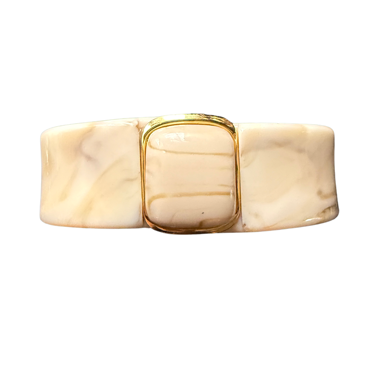 Parisian Chunky Resin Bracelets in Ivory and Translucent Emerald – Hinge & Stretch Statement Bangles
