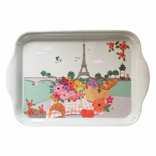 Paris Picnic Melamine Tray – Eiffel Tower Decorative Tray – French Seine River Trinket Tray