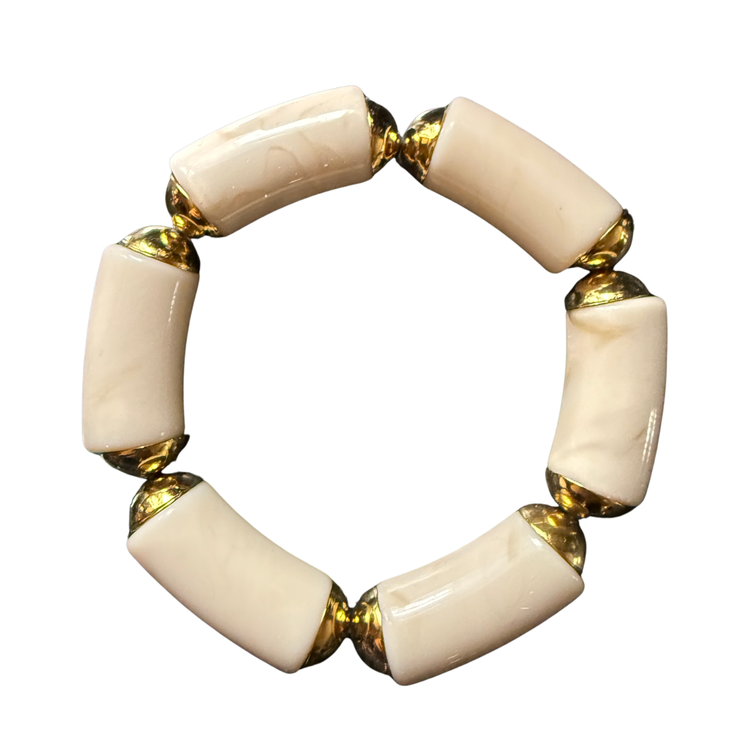 Parisian Chunky Resin Bracelets in Ivory and Translucent Emerald – Hinge & Stretch Statement Bangles