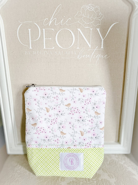 Handmade Knitting/Crocheting/Cross Stitching Project Bag - Yarn Bowl Featuring Cherry Blossoms and Birds