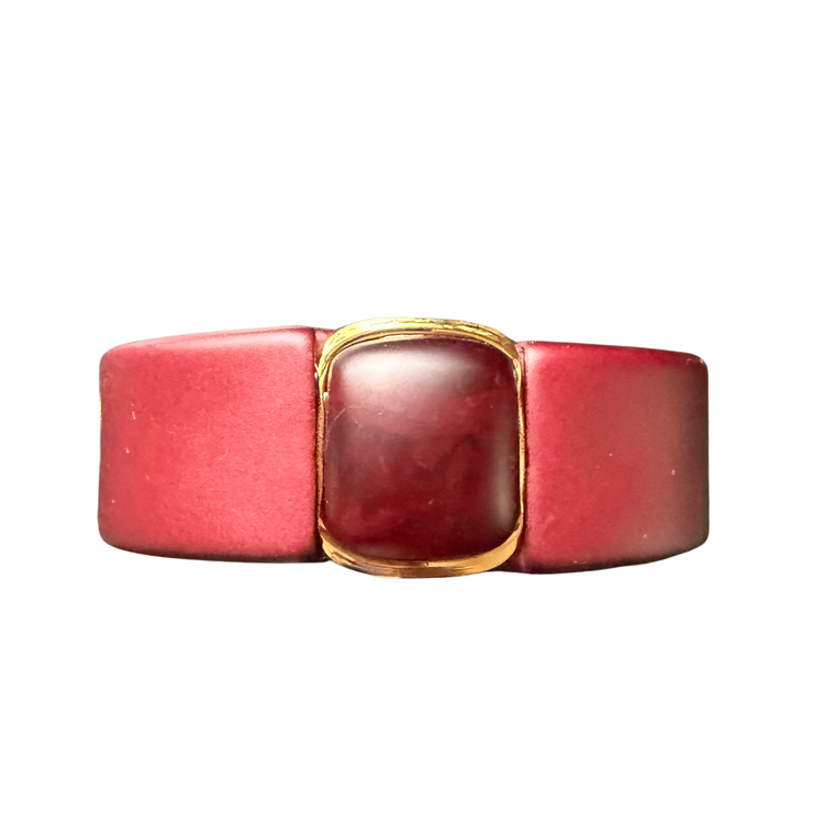 Parisian Chunky Resin Bracelets – Hinge & Stretch Bangles with Faux Gemstone in Red and Ivory | Retro Statement Jewelry