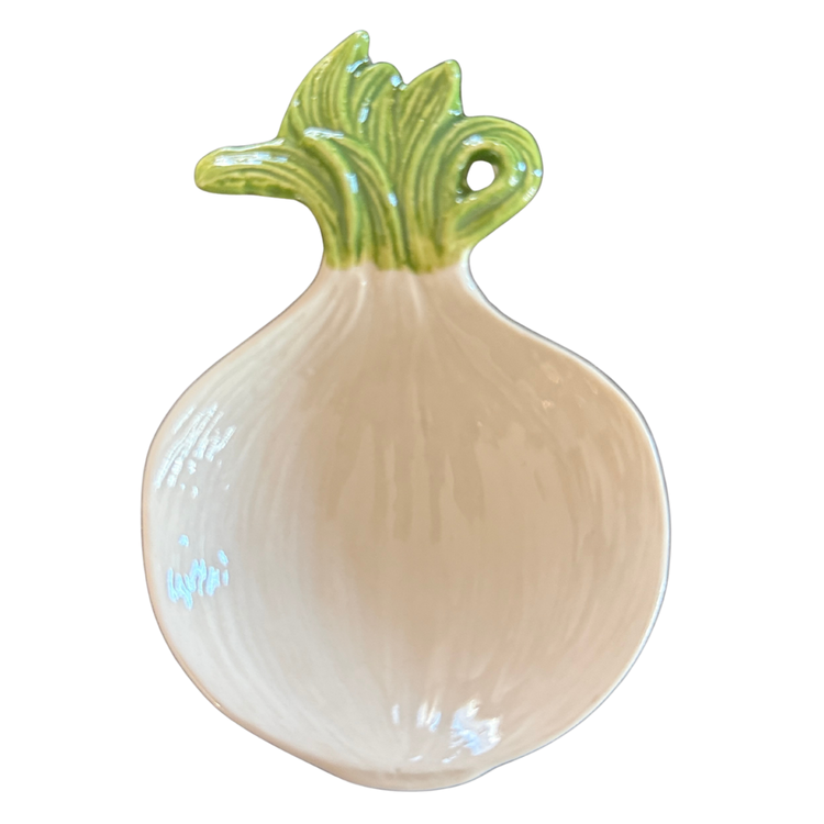 French Ceramic Onion Tea Bag Dish | Paris Kitchen Catchall | Ring Holder | Mini Trinket Dish in Ivory & Green