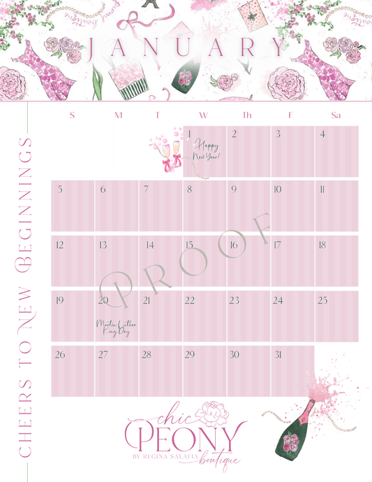 2025 Chic Peony Holiday Desk Calendar with Stand