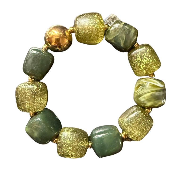Parisian Chunky Resin Bracelets in Ivory and Translucent Emerald – Hinge & Stretch Statement Bangles