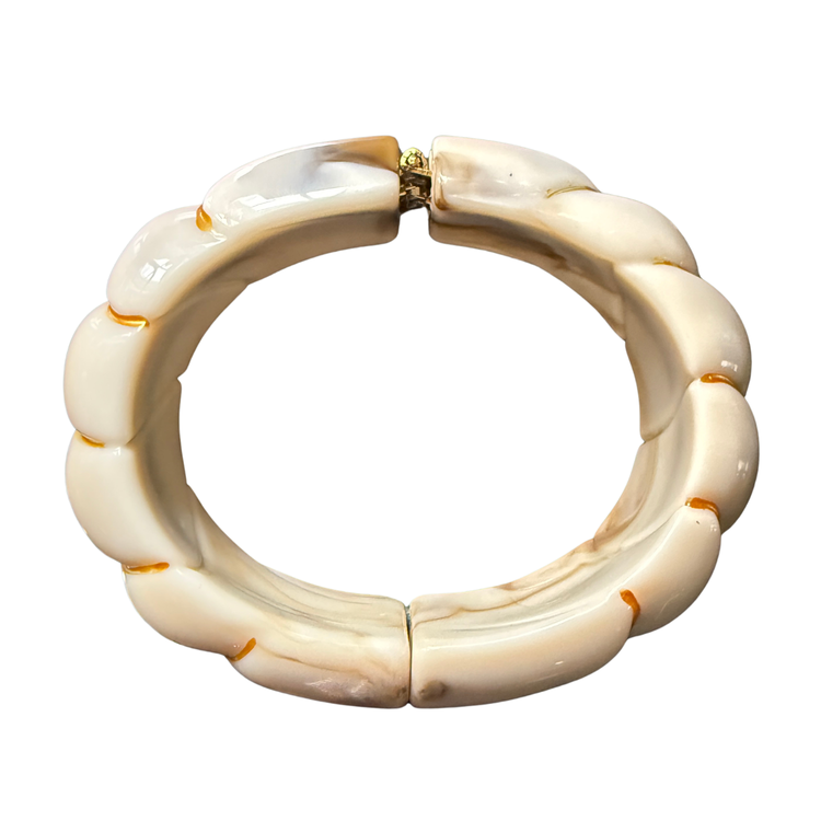 Parisian Chunky Resin Bracelets – Hinge & Stretch Bangles with Faux Gemstone in Red and Ivory | Retro Statement Jewelry