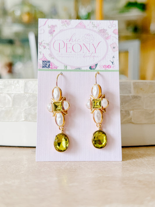 Ornate Chartreuse Drop Earrings