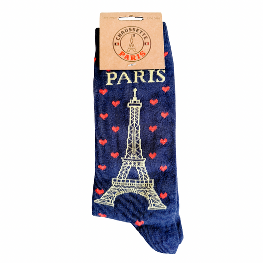 Paris Eiffel Tower Heart Socks – Navy Unisex Novelty Socks | French Gift for Paris Lovers