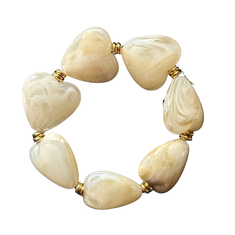Parisian Chunky Resin Bracelets – Hinge & Stretch Bangles with Faux Gemstone in Red and Ivory | Retro Statement Jewelry