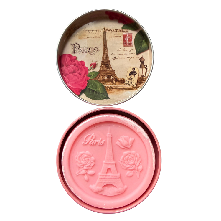 Savon Rose Soap in Collectible Tin – French Rose Soap with Sweet Almond Oil & Organic Shea Butter (3.52 oz)