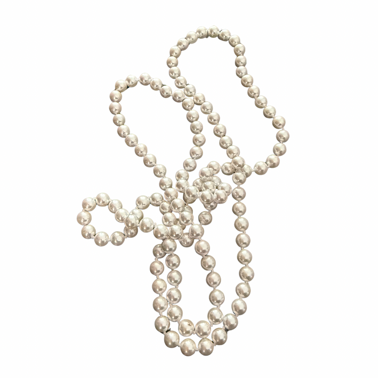 Parisian Long Strand 8mm Faux Pearl Necklace – 46” Hand-Knotted Mother-of-Pearl Coated Pearls