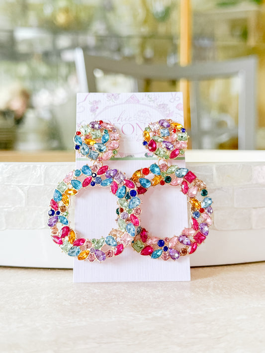 Multicolor Rhinestone Statement Hoop Earrings – Bold Lightweight Glam Jewelry