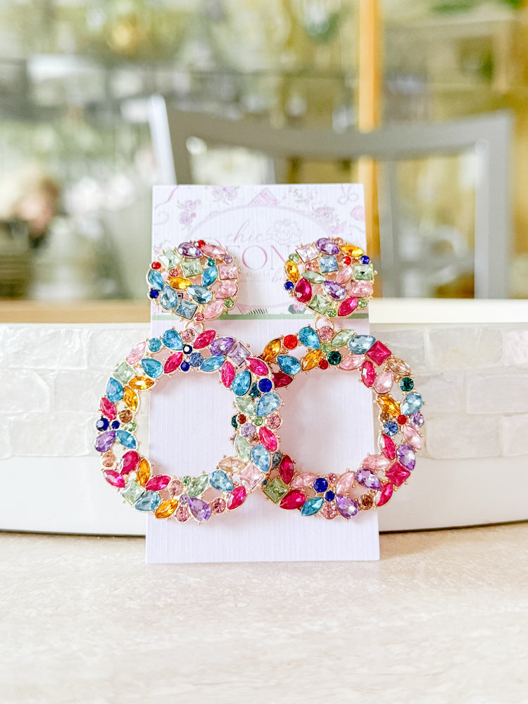 Multicolor Rhinestone Statement Hoop Earrings – Bold Lightweight Glam Jewelry