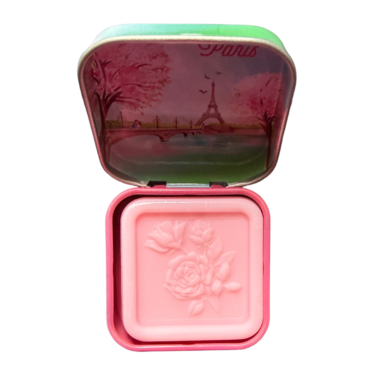 Savon Rose Soap in Springtime Collectible Tin – Olive Oil French Soap from Provence – Travel Size Paris Gift (0.88 oz)