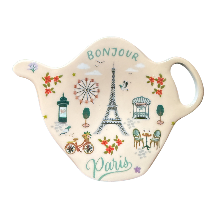 French Teapot Melamine Tray | Tea Bag Holder | Paris-Inspired Ring Dish | Small Decorative Catchall