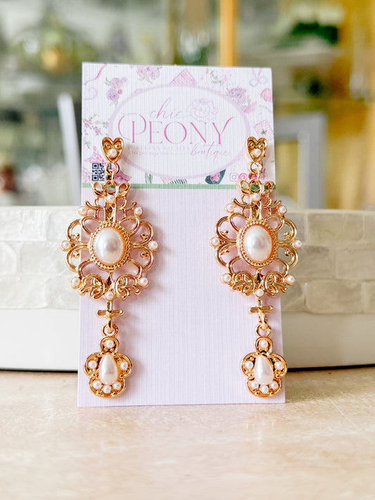 Vintage Inspired Gold Filigree & Pearl Earrings