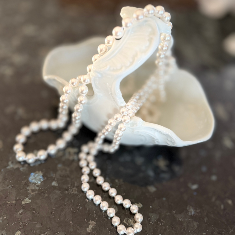 Parisian Long Strand 8mm Faux Pearl Necklace – 46” Hand-Knotted Mother-of-Pearl Coated Pearls