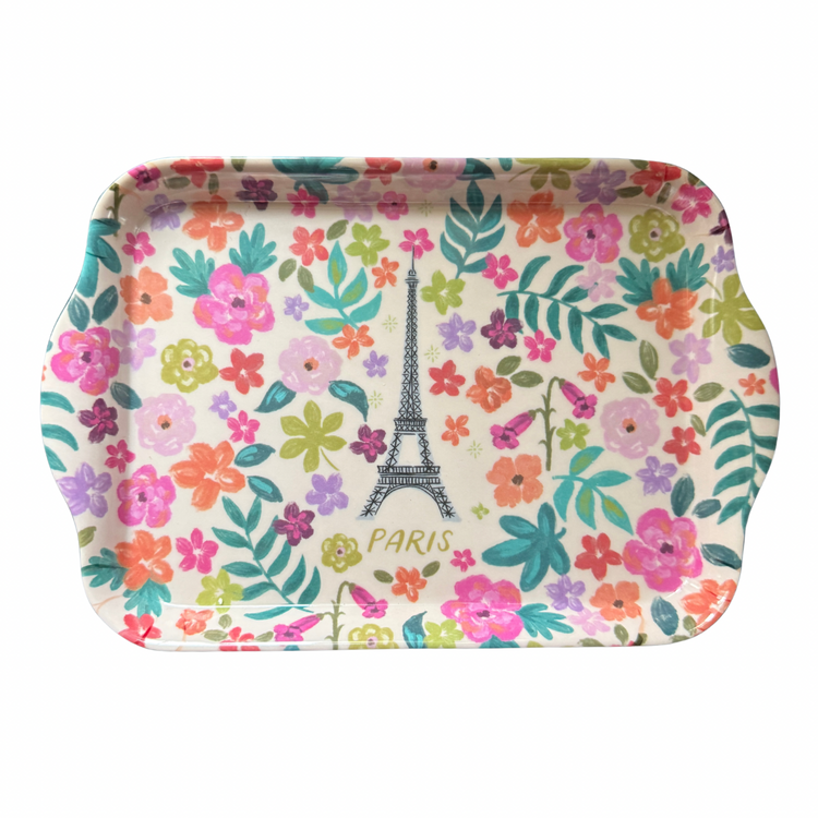 Floral Eiffel Tower Melamine Tray – Paris Decorative Trinket Tray – Feminine French Vanity Catchall