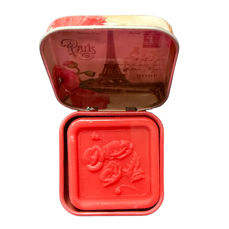 Savon Coquelicot (Poppy) Soap in Collectible Tin – Olive Oil French Soap from Provence – Travel Size Paris Gift (0.88 oz)