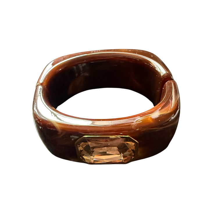 Parisian Retro Chunky Resin Hinge Bracelets with Gemstone