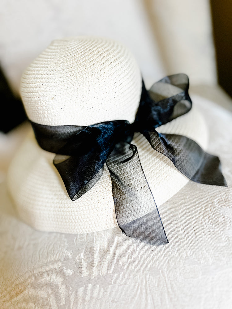 Cream Vintage Dome Hat with White or Black Ribbon