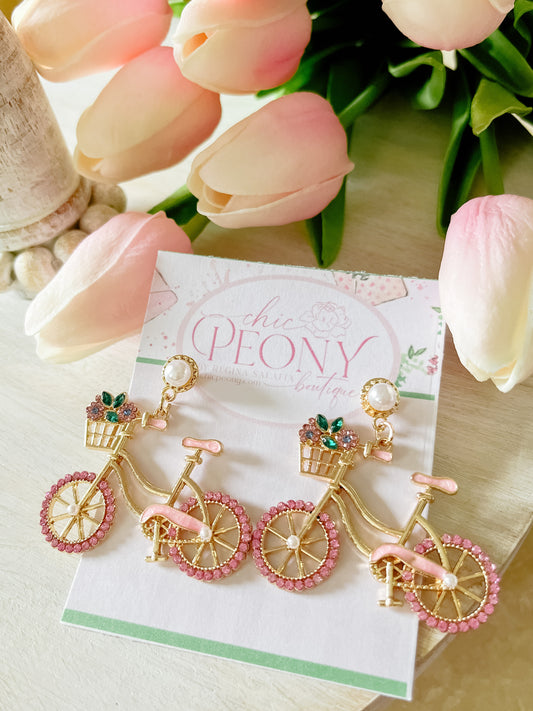 Island Pink Bicycle Earrings