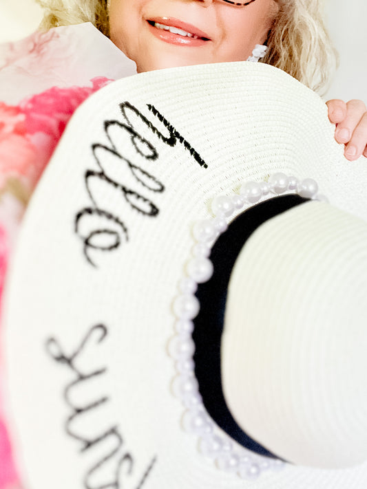 “Hello Sunshine” Floppy Sun Hat with Black Accent