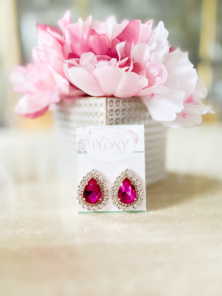 Glamorous Fuchsia Teardrop Earrings