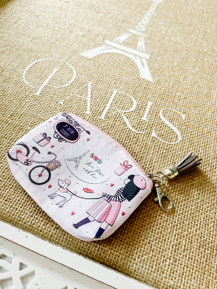 From Paris with Love Zipper Bag with Clip & Tassel