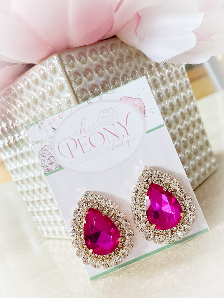 Glamorous Fuchsia Teardrop Earrings