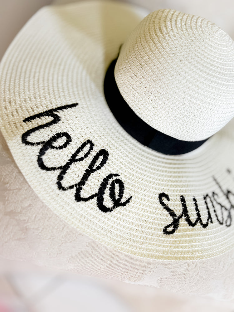 “Hello Sunshine” Floppy Sun Hat with Black Accent