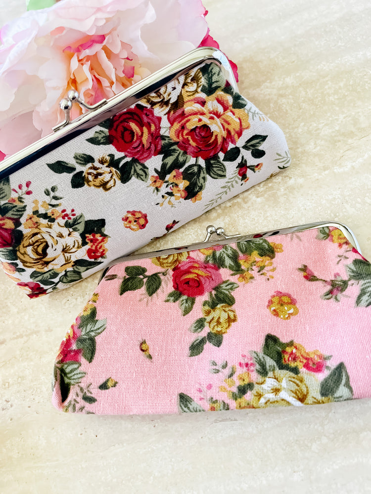 Vintage Floral Kiss Lock Wallet Size Bags