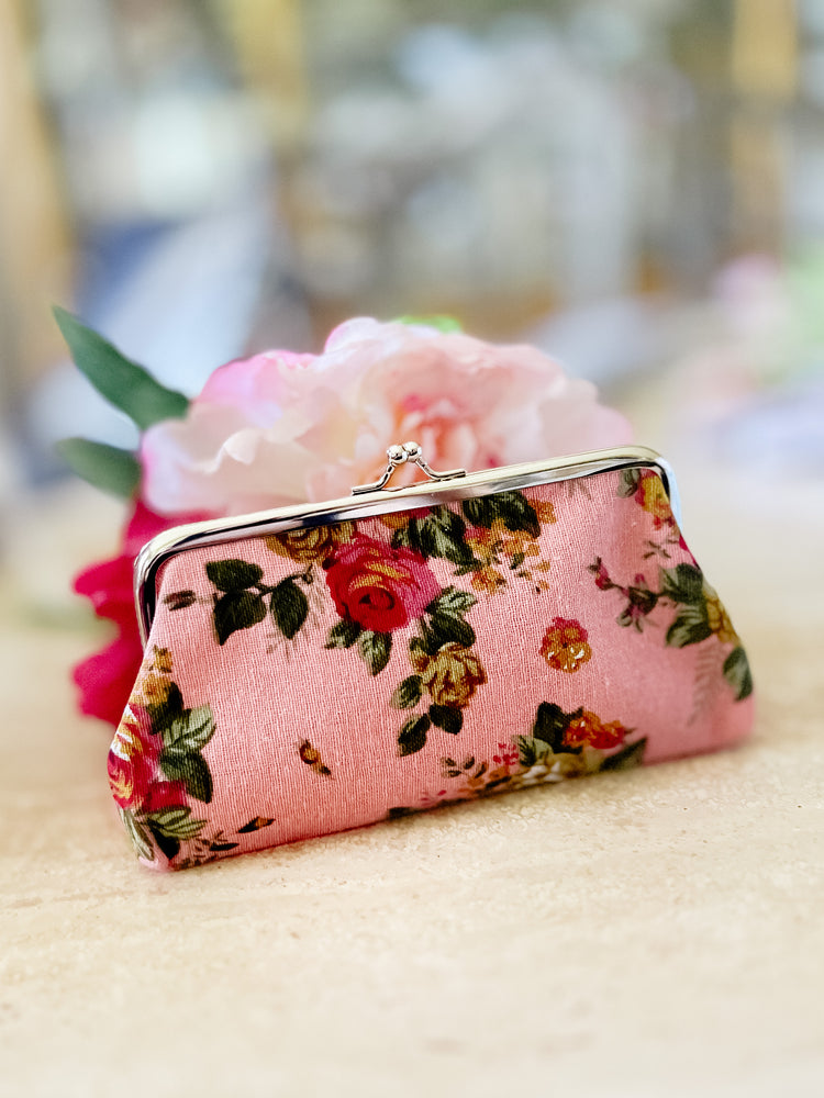 Vintage Floral Kiss Lock Wallet Size Bags