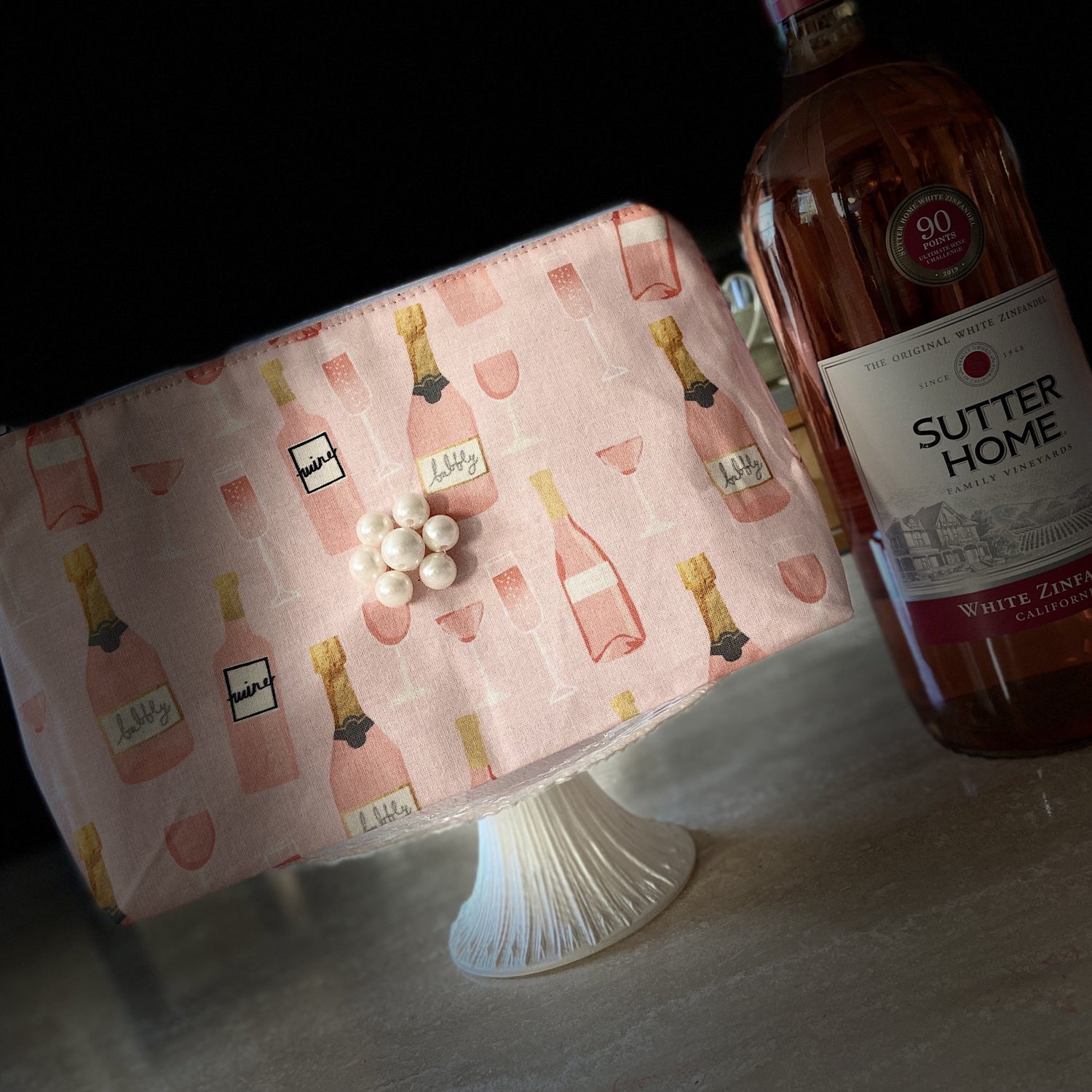 Pink wine/champagne cosmetic bag