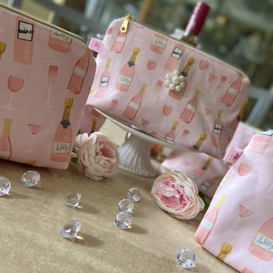 Pink wine/champagne cosmetic bag