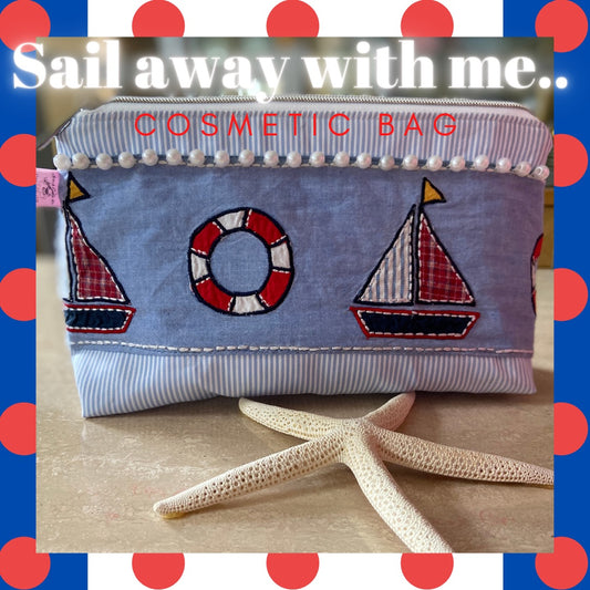 Blue and white striped nautical cosmetic bag/mini cooler