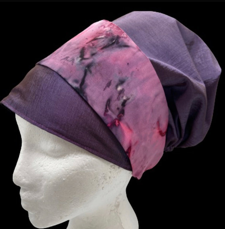 Purple bonnet with tie dye