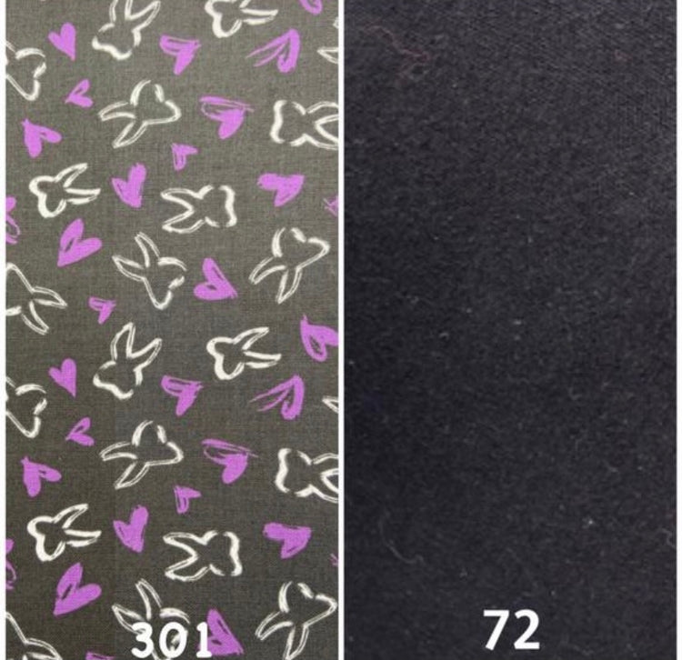 Charcoal tooth fabric with Purple Hearts, black band