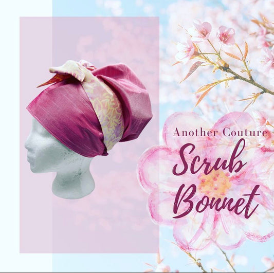 Reversible Elegant Pink Scrub Bonnet with a Floral Bow