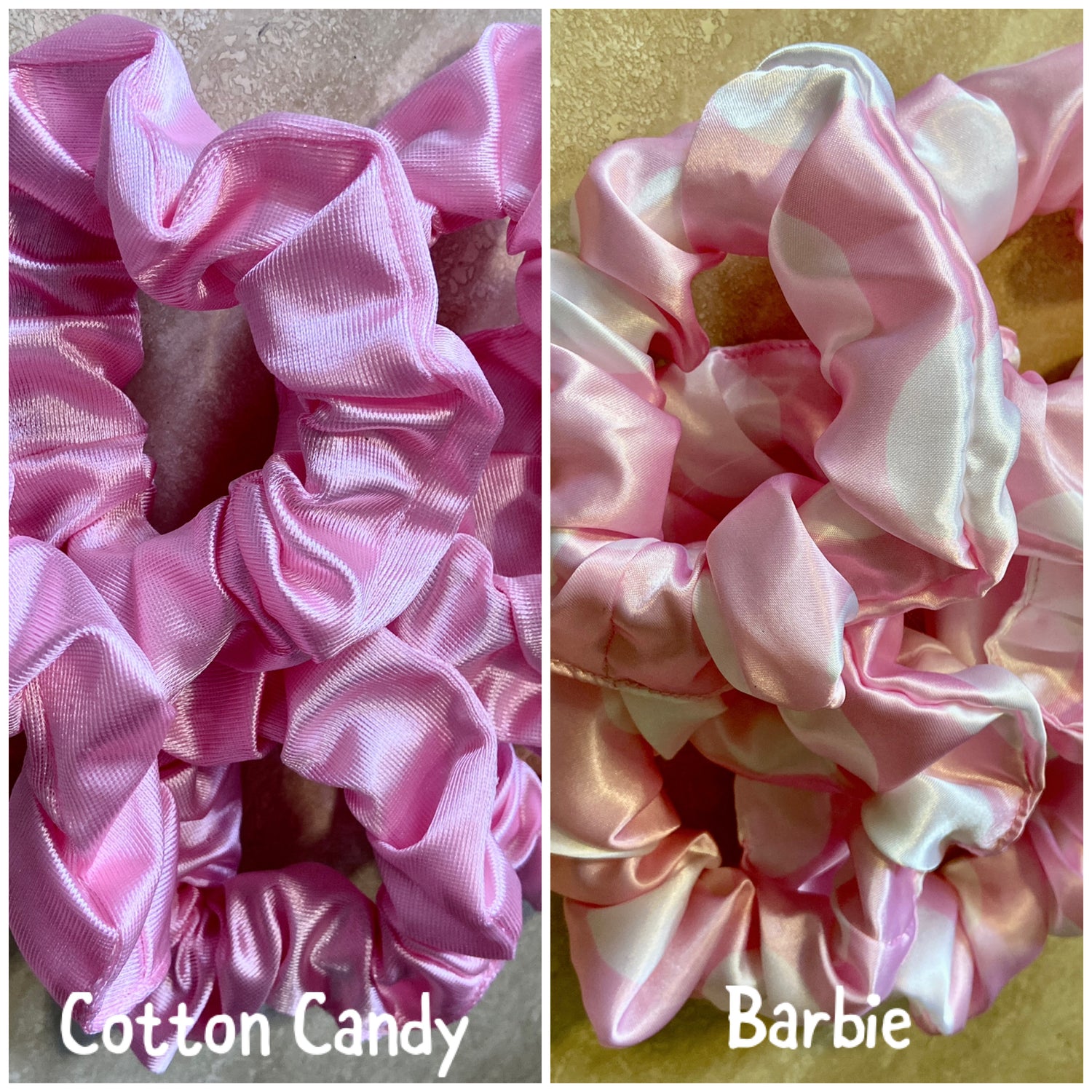 Scrunchie options: cotton candy, barbie