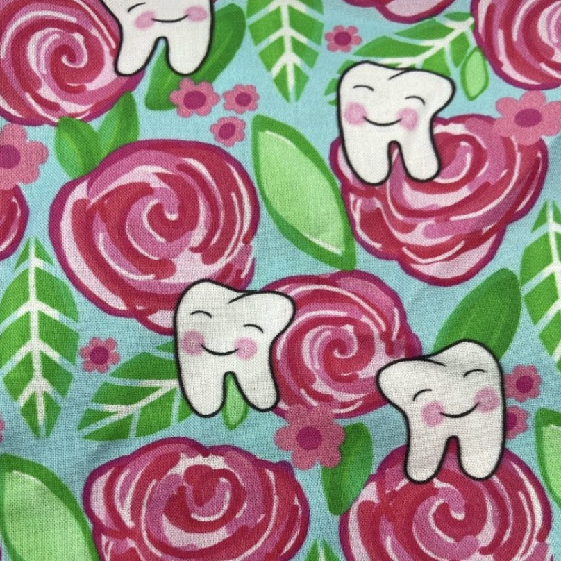 Pink floral and Aqua teeth fabric
