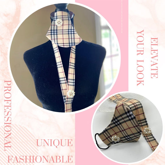 Handmade Tartan Plaid Mask, Lanyard with 2 Magnetic Brooches