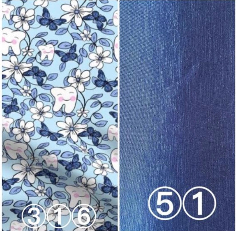 Blue floral tooth print with blue band