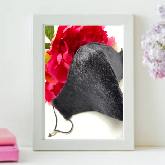 Handmade Soft Classic Black Mask with Pearl Ear Adjusters