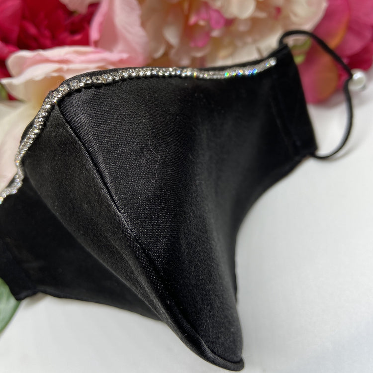 Handmade Black satin mask with rhinestones 