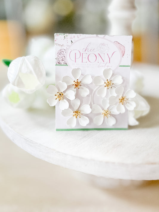 White Peony Cascading Earrings