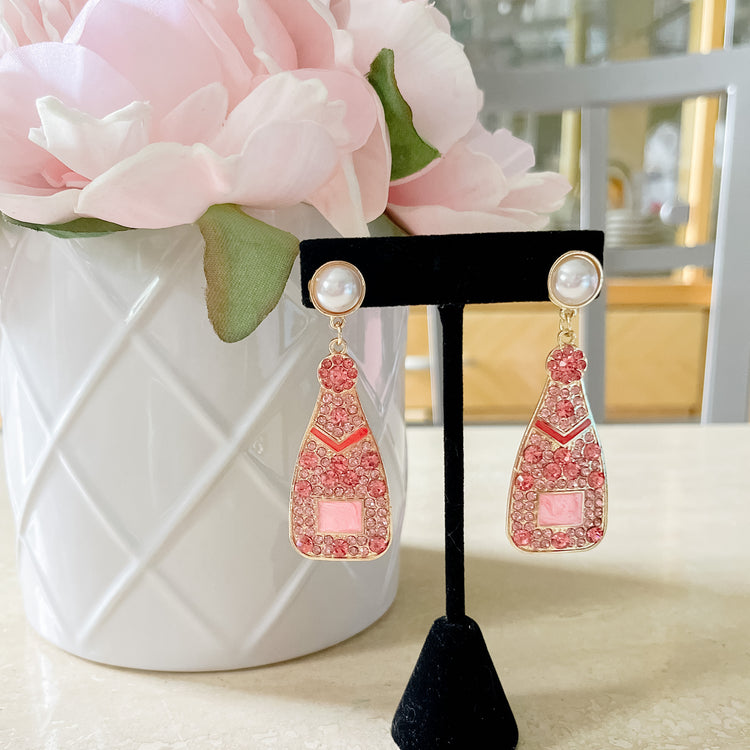 Ella Pink Rhinestone & Pearl Champagne Earrings