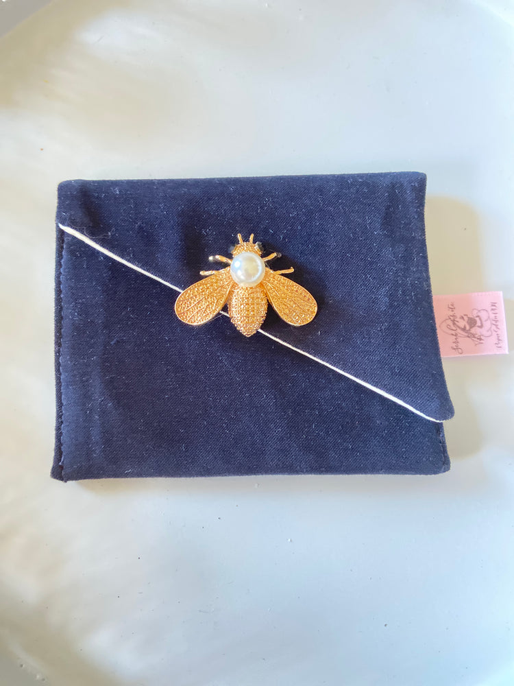Navy Bee Elegant Silk Executive Business Card Holder Clutch