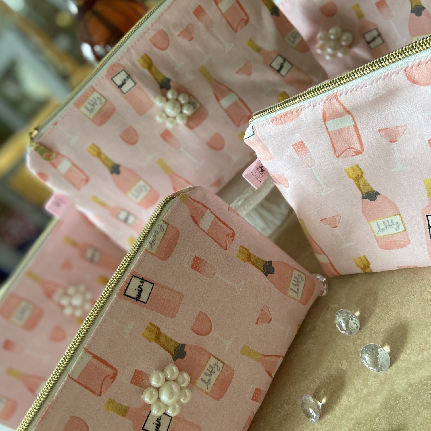 pink wine/champagne cosmetic bags/wine coolers