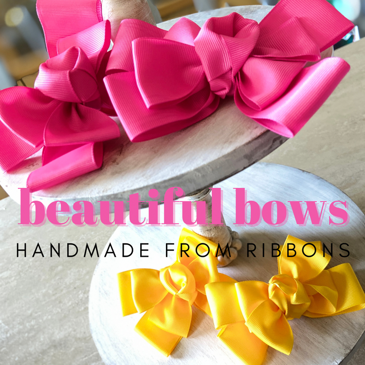 pink and yellow handmde ribbon bows