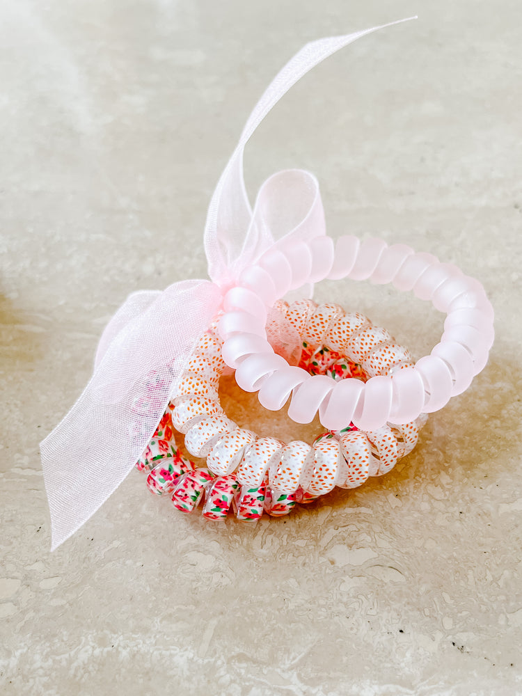 Trio of Rose Floral Coil Hair Ties